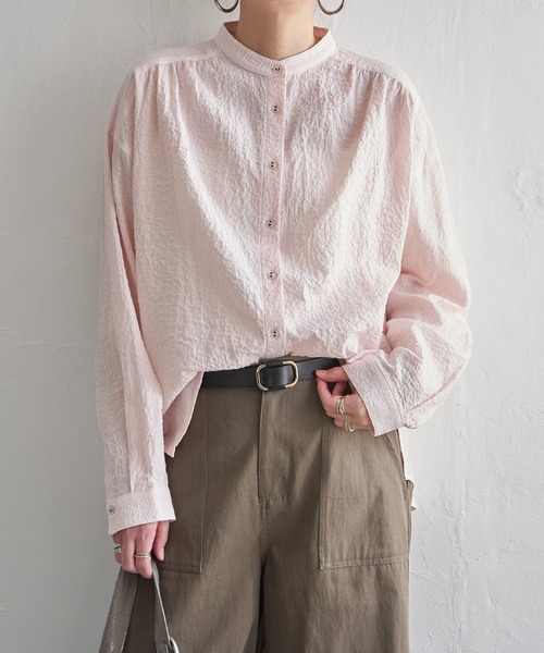 LBC（エルビーシー）の「オーガニックコットンバンドカラーシャツ（シャツ/ブラウス・レディース・グレー/ブルー/ホワイト/ピンク・M/L）」の6枚目の写真