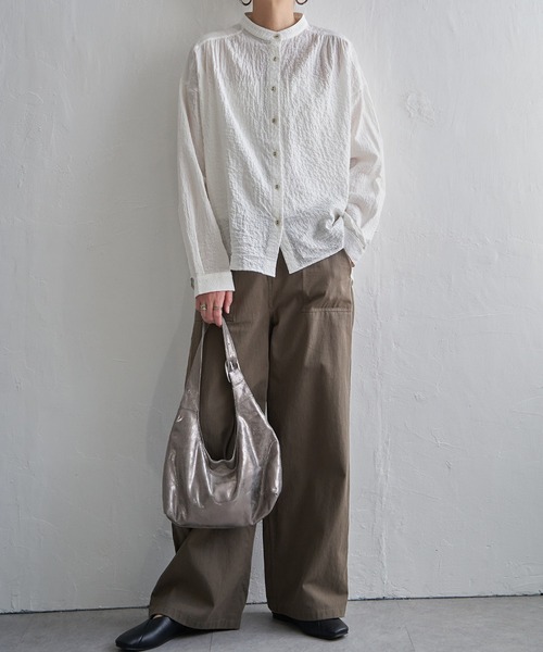 LBC（エルビーシー）の「オーガニックコットンバンドカラーシャツ（シャツ/ブラウス・レディース・グレー/ブルー/ホワイト/ピンク・M/L）」の13枚目の写真