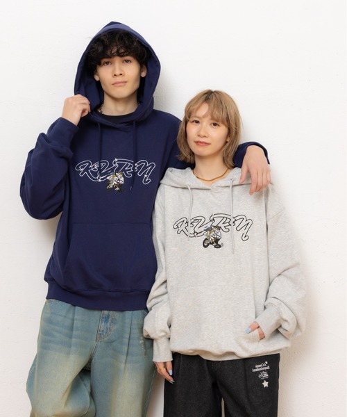 kaoyorinakami（カオヨリナカミ）の「punch bike studs hoodie / パンチバイクスタッズパーカー（パーカー・メンズ・ネイビー/グレー・X-LARGE/LARGE/MEDIUM/SMALL）」の9枚目の写真