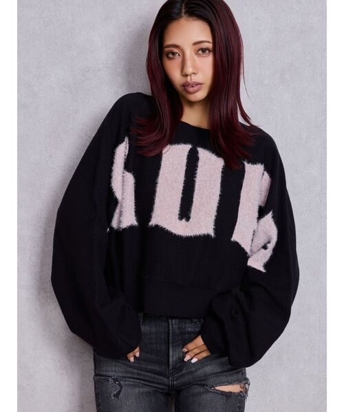 GYDA（ジェイダ）の「FLUKE インターシャラメニット 2WAYトップス（ニット/セーター・レディース・ブラック/オフホワイト/グレー・FREE）」の2枚目の写真