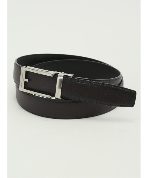 TAKA-Q(タカキュー)の「【アジャストフリー 表牛革】タカキュー サフィアーノ型押しベルト(ベルト・メンズ・ブラック/ダークウッド・FREE)」の2枚目の写真