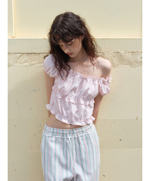 Banding Shirring Blouse Light Pink