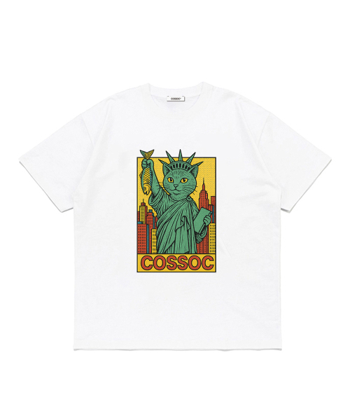 COSO(コソ)の「キャットオブリバティ 半袖Tシャツ (ホワイト)(Tシャツ/カットソー・レディース・ホワイト・M/L/S)」の1枚目の写真