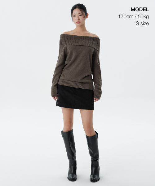 MUSINSA STANDARD WOMAN（ムシンサスタンダードウーマン）の「ウィメンズターンダウンオフショルダーニット[トープ]（ニット/セーター・レディース・その他・SMALL/MEDIUM/X-SMALL/LARGE）」の3枚目の写真