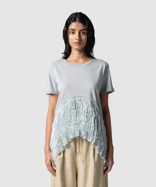 muller of yoshiokubo（ミュラーオブヨシオクボ）の「muller of yoshiokubo ミュラーオブヨシオクボ / RUFFLE CHIFFON T-SHIRTS ラッフルシフォンミックスTシャツ / MLS26111（Tシャツ/カットソー・レディース・ブラック/ブルー/ホワイト・38/36）」の3枚目の写真