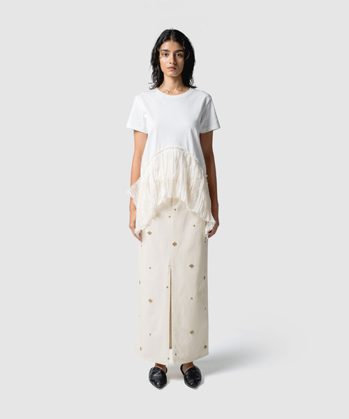 muller of yoshiokubo（ミュラーオブヨシオクボ）の「muller of yoshiokubo ミュラーオブヨシオクボ / RUFFLE CHIFFON T-SHIRTS ラッフルシフォンミックスTシャツ / MLS26111（Tシャツ/カットソー・レディース・ブラック/ブルー/ホワイト・38/36）」の4枚目の写真