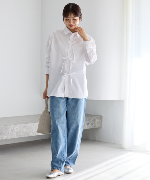 MA/RE（マレ）の「MA/RE/マレ RIBBON SHIRTS シャツ LIGHT COTTON 104 GR（シャツ/ブラウス・レディース・ホワイト/ブルー系その他・FREE/MEDIUM）」の3枚目の写真