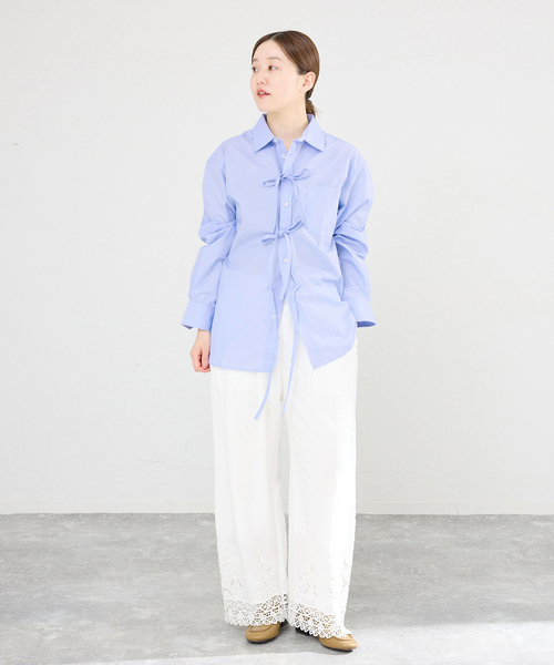 MA/RE（マレ）の「MA/RE/マレ RIBBON SHIRTS シャツ LIGHT COTTON 104 GR（シャツ/ブラウス・レディース・ホワイト/ブルー系その他・FREE/MEDIUM）」の4枚目の写真