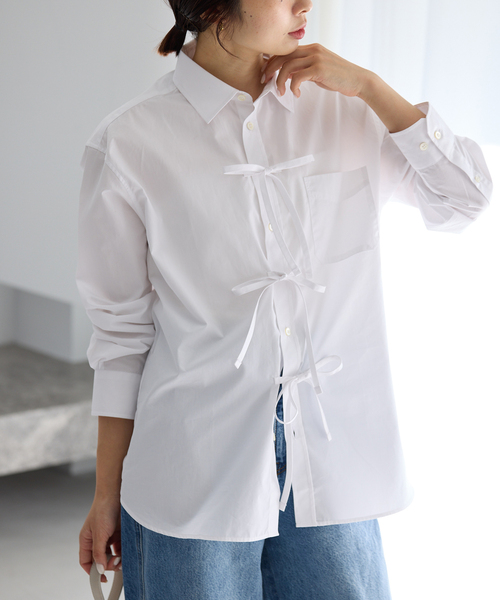 MA/RE（マレ）の「MA/RE/マレ RIBBON SHIRTS シャツ LIGHT COTTON 104 GR（シャツ/ブラウス・レディース・ホワイト/ブルー系その他・FREE/MEDIUM）」の5枚目の写真