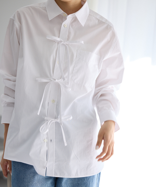 MA/RE（マレ）の「MA/RE/マレ RIBBON SHIRTS シャツ LIGHT COTTON 104 GR（シャツ/ブラウス・レディース・ホワイト/ブルー系その他・FREE/MEDIUM）」の6枚目の写真