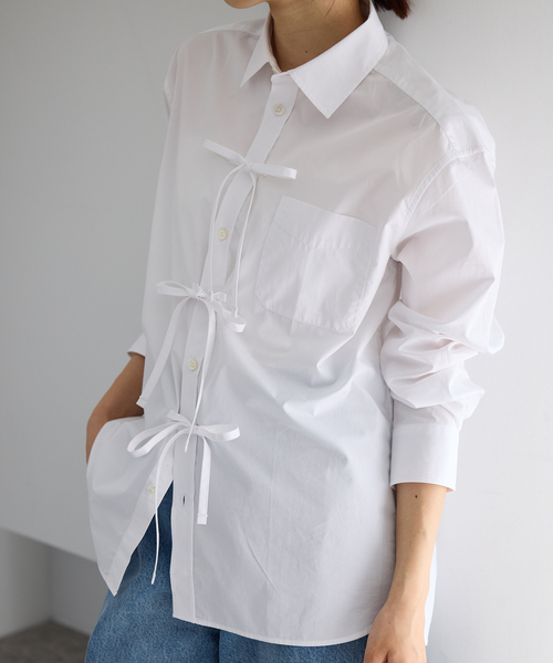 MA/RE（マレ）の「MA/RE/マレ RIBBON SHIRTS シャツ LIGHT COTTON 104 GR（シャツ/ブラウス・レディース・ホワイト/ブルー系その他・FREE/MEDIUM）」の7枚目の写真