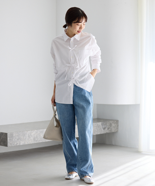 MA/RE（マレ）の「MA/RE/マレ RIBBON SHIRTS シャツ LIGHT COTTON 104 GR（シャツ/ブラウス・レディース・ホワイト/ブルー系その他・FREE/MEDIUM）」の8枚目の写真