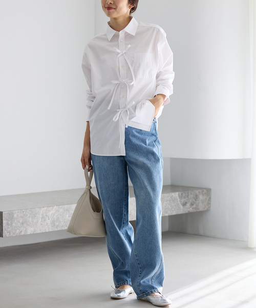 MA/RE（マレ）の「MA/RE/マレ RIBBON SHIRTS シャツ LIGHT COTTON 104 GR（シャツ/ブラウス・レディース・ホワイト/ブルー系その他・FREE/MEDIUM）」の9枚目の写真