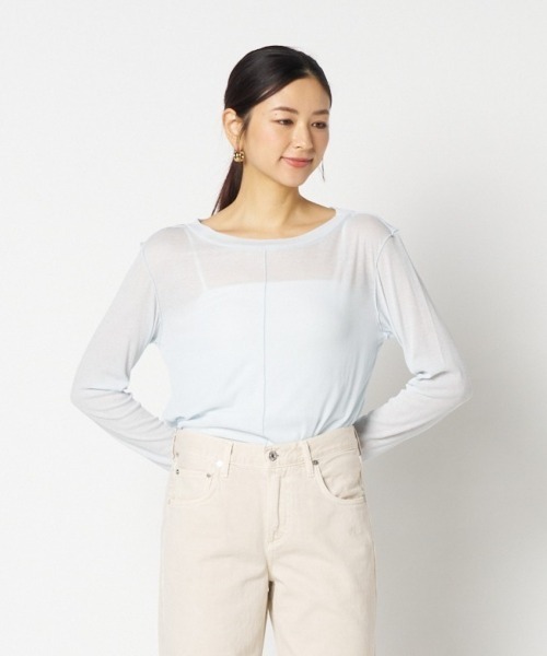 HELIOPOLE(エリオポール)の「【smooth skin series】wide crew neck(Tシャツ/カットソー・レディース・チャコールグレー/スカイブルー/アイボリー/クリーム・38)」の4枚目の写真