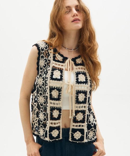 セール】2way flower crochet tops/2wayフラワークロシェトップス
