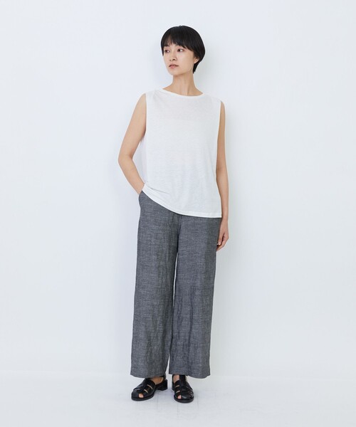 LOISIR（ロワズィール）の「リネンレーヨン天竺ノースリーブプルオーバー（その他トップス・レディース・ブラック/オフホワイト/グレイッシュブルー・FREE）」の4枚目の写真