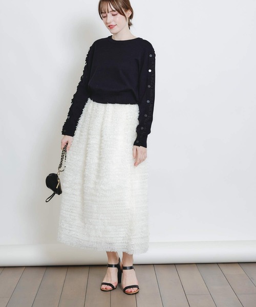 PICCIN PERLA(ピッチンペルラ)の「レーススリーブプルオーバー(ニット/セーター・レディース・ブラック/オフホワイト・M)」の6枚目の写真