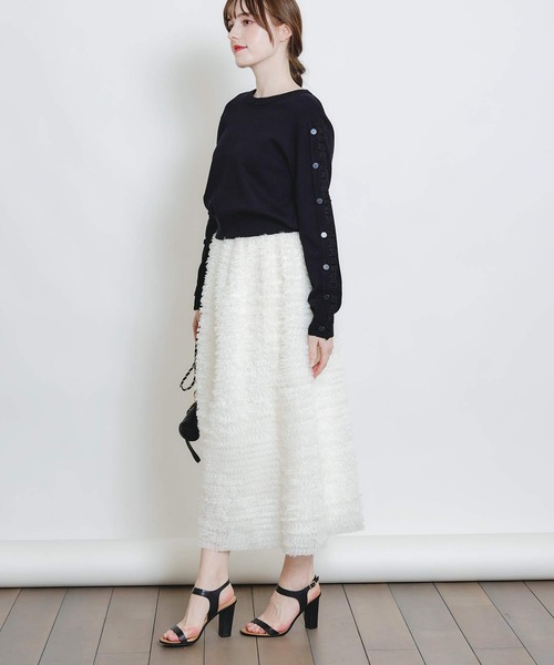 PICCIN PERLA(ピッチンペルラ)の「レーススリーブプルオーバー(ニット/セーター・レディース・ブラック/オフホワイト・M)」の7枚目の写真