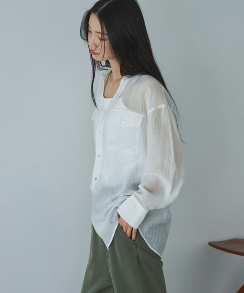 Doux archives（ドゥアルシーヴ）の「Ｖ開きシアー楊柳ブラウス（シャツ/ブラウス・レディース・オフホワイト/サックスブルー/ピンクベージュ・FREE）」の22枚目の写真