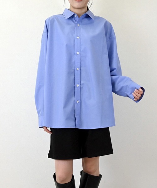 STYLEBLOCK（スタイルブロック）の「ブロード＆チェックオーバーサイズ刺繍シャツ（シャツ/ブラウス・レディース・ブルー/ホワイト/ピンク/イエロー/ベージュ/ネイビー・M）」の4枚目の写真