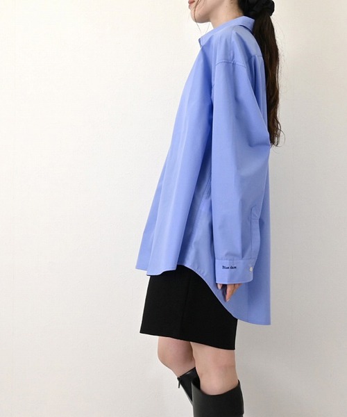 STYLEBLOCK（スタイルブロック）の「ブロード＆チェックオーバーサイズ刺繍シャツ（シャツ/ブラウス・レディース・ブルー/ホワイト/ピンク/イエロー/ベージュ/ネイビー・M）」の10枚目の写真