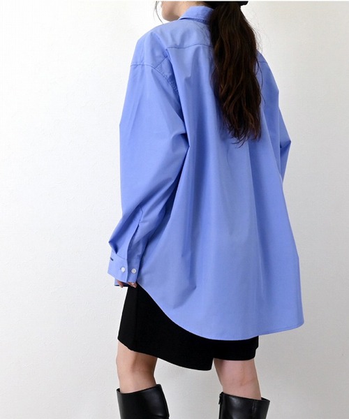 STYLEBLOCK（スタイルブロック）の「ブロード＆チェックオーバーサイズ刺繍シャツ（シャツ/ブラウス・レディース・ブルー/ホワイト/ピンク/イエロー/ベージュ/ネイビー・M）」の11枚目の写真