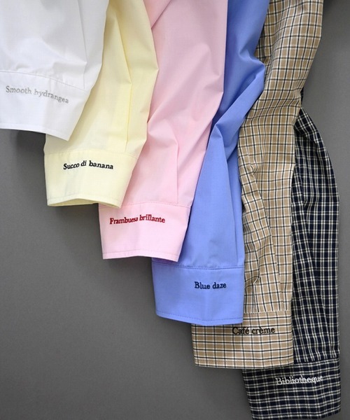 STYLEBLOCK（スタイルブロック）の「ブロード＆チェックオーバーサイズ刺繍シャツ（シャツ/ブラウス・レディース・ブルー/ホワイト/ピンク/イエロー/ベージュ/ネイビー・M）」の12枚目の写真