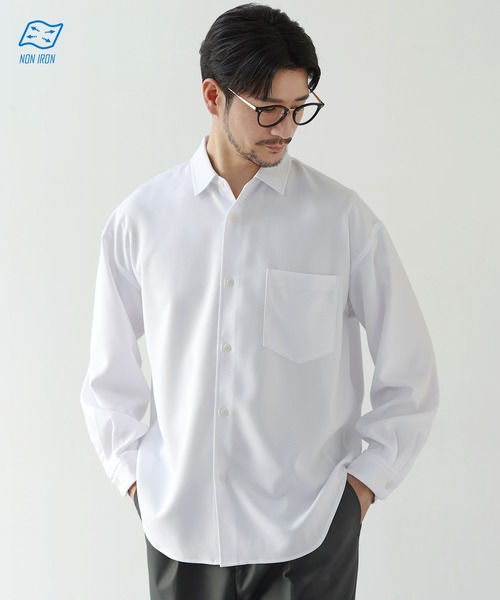 SPU(スプ)の「【防シワ】機能性ベーシックレギュラーカラー長袖シャツ(シャツ/ブラウス・メンズ・チャコール/ブラック/ホワイト/サックスブルー/ネイビー/グレー/ストライプ/ベージュ・XL/L/M/S)」の1枚目の写真