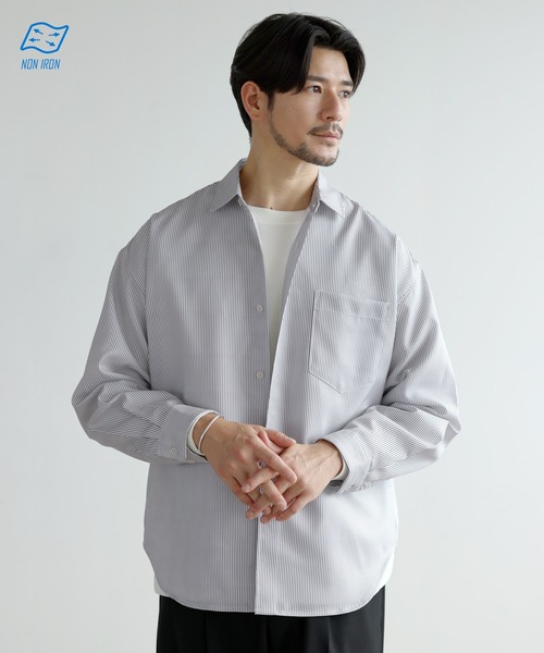 SPU(スプ)の「【防シワ】機能性ベーシックレギュラーカラー長袖シャツ(シャツ/ブラウス・メンズ・チャコール/ブラック/ホワイト/サックスブルー/ネイビー/グレー/ストライプ/ベージュ・XL/L/M/S)」の8枚目の写真
