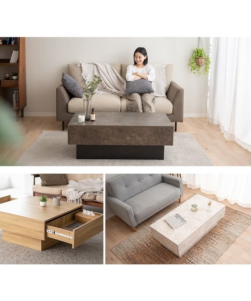 東京家具（トウキョウカグ）の「予約品 引出収納付き センターテーブル 長方形タイプ（家具・レディース・グレー/ホワイト・FREE）」の4枚目の写真