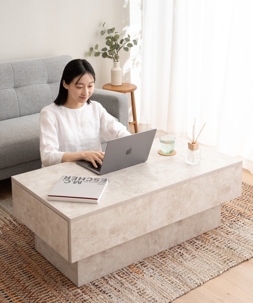 東京家具（トウキョウカグ）の「予約品 引出収納付き センターテーブル 長方形タイプ（家具・レディース・グレー/ホワイト・FREE）」の5枚目の写真