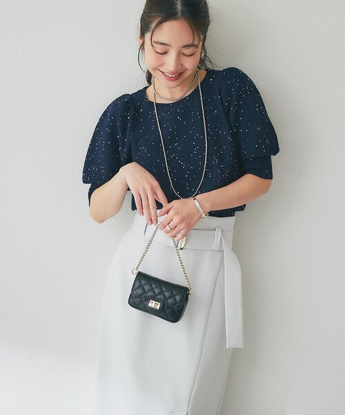 La boutique BonBon（ラブティックボンボン）の「【今すぐお届け！】ブークレスパンコールパフスリーブニット（ニット/セーター・レディース・ホワイト/ピンク/ネイビー・FREE）」の15枚目の写真