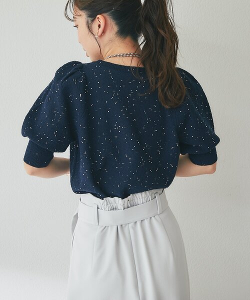 La boutique BonBon（ラブティックボンボン）の「【今すぐお届け！】ブークレスパンコールパフスリーブニット（ニット/セーター・レディース・ホワイト/ピンク/ネイビー・FREE）」の17枚目の写真