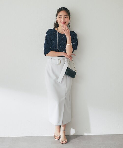 La boutique BonBon（ラブティックボンボン）の「【今すぐお届け！】ブークレスパンコールパフスリーブニット（ニット/セーター・レディース・ホワイト/ピンク/ネイビー・FREE）」の18枚目の写真