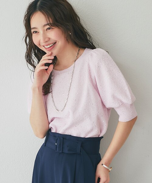 La boutique BonBon（ラブティックボンボン）の「【今すぐお届け！】ブークレスパンコールパフスリーブニット（ニット/セーター・レディース・ホワイト/ピンク/ネイビー・FREE）」の22枚目の写真