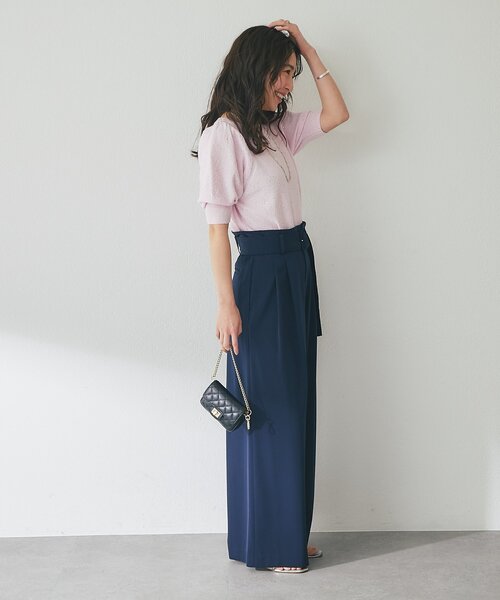 La boutique BonBon（ラブティックボンボン）の「【今すぐお届け！】ブークレスパンコールパフスリーブニット（ニット/セーター・レディース・ホワイト/ピンク/ネイビー・FREE）」の4枚目の写真