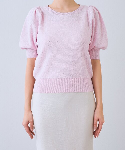 La boutique BonBon（ラブティックボンボン）の「【今すぐお届け！】ブークレスパンコールパフスリーブニット（ニット/セーター・レディース・ホワイト/ピンク/ネイビー・FREE）」の6枚目の写真