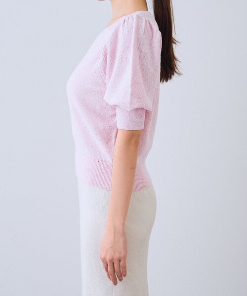 La boutique BonBon（ラブティックボンボン）の「【今すぐお届け！】ブークレスパンコールパフスリーブニット（ニット/セーター・レディース・ホワイト/ピンク/ネイビー・FREE）」の7枚目の写真