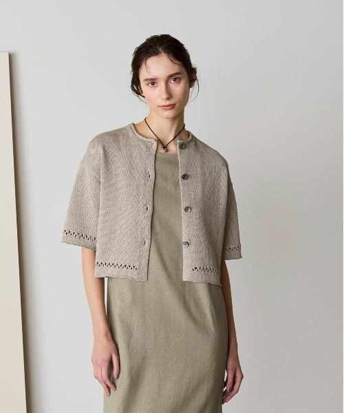 WALANCE(ワランス)の「paper knit 2way half sleeve top(カーディガン/ボレロ・レディース・ブラック/オリーブ/ベージュ×ブラック/サンドベージュ・FREE)」の3枚目の写真