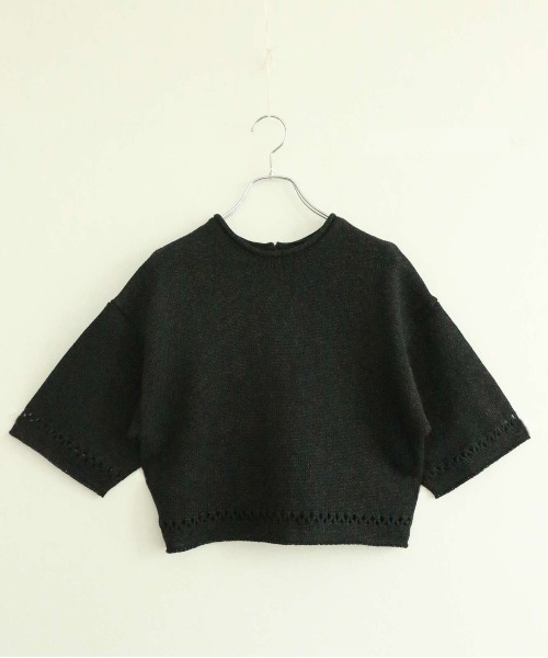 WALANCE(ワランス)の「paper knit 2way half sleeve top(カーディガン/ボレロ・レディース・ブラック/オリーブ/ベージュ×ブラック/サンドベージュ・FREE)」の2枚目の写真