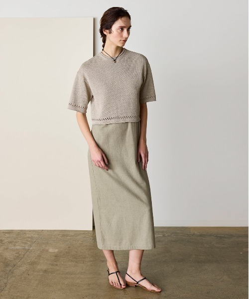 WALANCE(ワランス)の「paper knit 2way half sleeve top(カーディガン/ボレロ・レディース・ブラック/オリーブ/ベージュ×ブラック/サンドベージュ・FREE)」の8枚目の写真