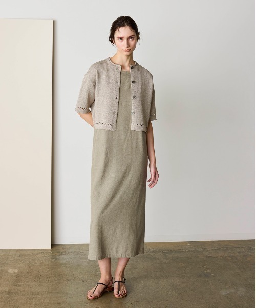 WALANCE(ワランス)の「paper knit 2way half sleeve top(カーディガン/ボレロ・レディース・ブラック/オリーブ/ベージュ×ブラック/サンドベージュ・FREE)」の6枚目の写真