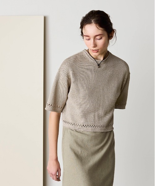WALANCE(ワランス)の「paper knit 2way half sleeve top(カーディガン/ボレロ・レディース・ブラック/オリーブ/ベージュ×ブラック/サンドベージュ・FREE)」の7枚目の写真