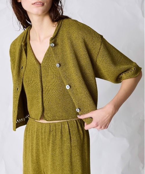 WALANCE(ワランス)の「paper knit 2way half sleeve top(カーディガン/ボレロ・レディース・ブラック/オリーブ/ベージュ×ブラック/サンドベージュ・FREE)」の14枚目の写真