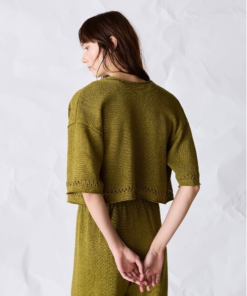 WALANCE(ワランス)の「paper knit 2way half sleeve top(カーディガン/ボレロ・レディース・ブラック/オリーブ/ベージュ×ブラック/サンドベージュ・FREE)」の16枚目の写真