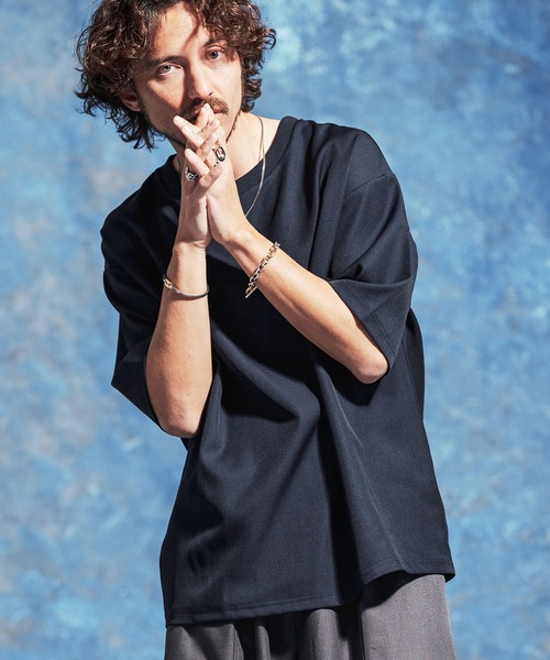 Jih Nunc(ジーヌンク)の「mt10229-ストレッチルーズシルエット5分袖カットソー(JIH-R1177)(Tシャツ/カットソー・メンズ・ネイビー/ブラック/グレー・L/M/S)」の3枚目の写真