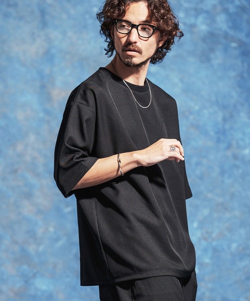 Jih Nunc(ジーヌンク)の「mt10229-ストレッチルーズシルエット5分袖カットソー(JIH-R1177)(Tシャツ/カットソー・メンズ・ネイビー/ブラック/グレー・L/M/S)」の1枚目の写真