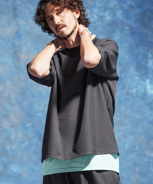 Jih Nunc(ジーヌンク)の「mt10229-ストレッチルーズシルエット5分袖カットソー(JIH-R1177)(Tシャツ/カットソー・メンズ・ネイビー/ブラック/グレー・L/M/S)」の4枚目の写真