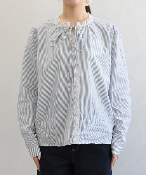 31 Sons de mode(トランテアン ソン ドゥ モード)の「一部店舗限定 レース細リボンブラウス(シャツ/ブラウス・レディース・イエロー/ブルー系/ホワイト・フリ-)」の7枚目の写真