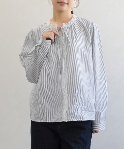 31 Sons de mode(トランテアン ソン ドゥ モード)の「一部店舗限定 レース細リボンブラウス(シャツ/ブラウス・レディース・イエロー/ブルー系/ホワイト・フリ-)」の15枚目の写真